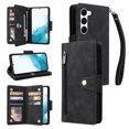 thumbnail image 1 of Feishell for Samsung Galaxy S23 Wallet Case with Wrist Strap,Premium PU Leather Zipper Pocket Magnetic Buckle Folio Flip ID Credit Card Slots Shockproof Kickstand Phone Case for Women Men,Black, 1 of 15