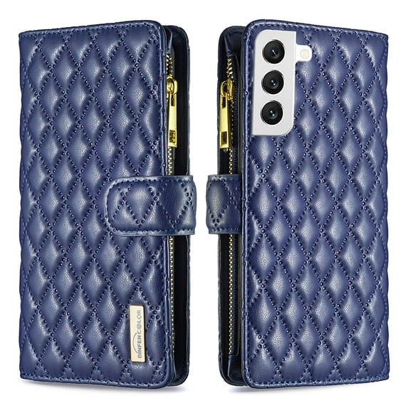 Feishell for Samsung Galaxy S23 Zipper Wallet Phone Case,for Women Men,Luxury PU Leather Cover with 9 Credit Card Slots Magnetic Clasp Flip Holder Protective Case with Wrist Strap,Blue