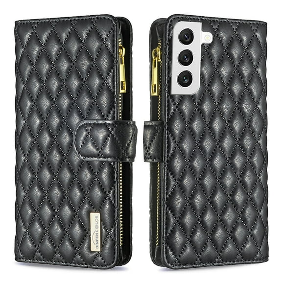 Feishell for Samsung Galaxy S23 Zipper Wallet Phone Case,for Women Men,Luxury PU Leather Cover with 9 Credit Card Slots Magnetic Clasp Flip Holder Protective Case with Wrist Strap,Black