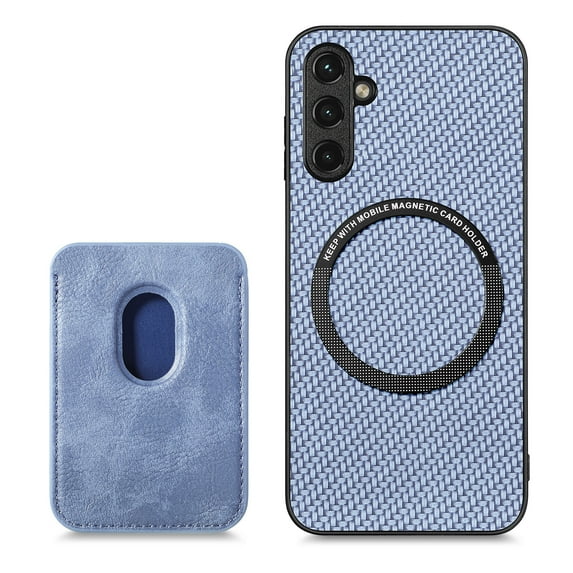 Feishell for Samsung Galaxy S24 Carbon Fibre Texture PU Leather Phone Case with Removable Card Pocket,Compatible with MagSafe,Shockproof Luxury Magnetic Anti-Scratch Slim Phone Case,Blue