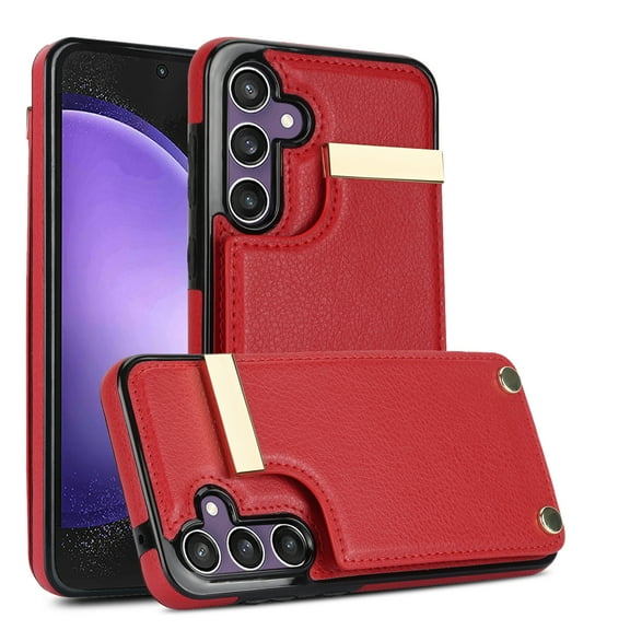 Feishell for Samsung Galaxy S24 Plus 6.7 inch Back Wallet Case with Back Accordion Folding Card Holder,Shockproof Premium PU Leather Button Card Slots Anti-Scratch Phone Case,Red