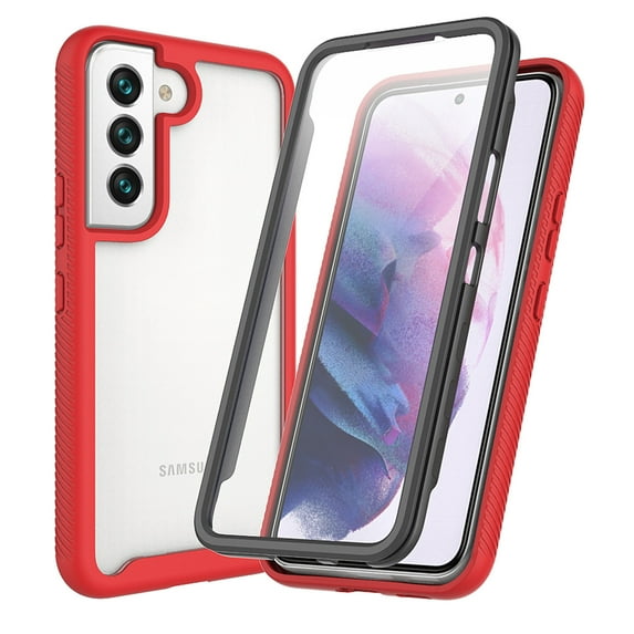 Feishell Samsung Galaxy S24 Plus Case Built-in Screen Protector Clear Rugged 360 Full Body Protective Shockproof Hard Back Soft TPU Defender Dual Layer Heavy Duty Bumper Anti-Scratch Case, Red
