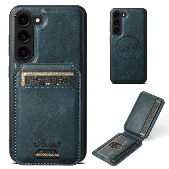 Feishell for Samsung Galaxy S24 Plus Case with Detachable Card Pocket,Shockproof Premium PU Leather Cover Compatible with MagSafe,Credit Card Slots Kickstand Magnetic Car Mount Phone Case - Blue