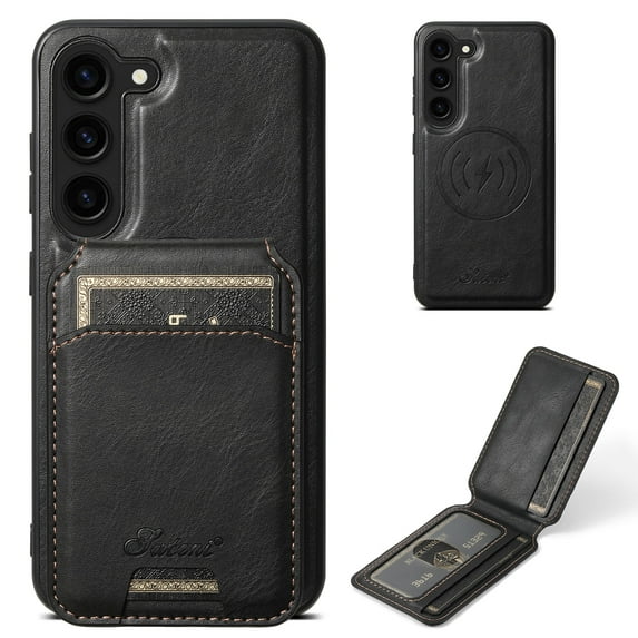 Feishell for Samsung Galaxy S24 Plus Case with Detachable Card Pocket,Shockproof Premium PU Leather Cover Compatible with MagSafe,Credit Card Slots Kickstand Magnetic Car Mount Phone Case - Black