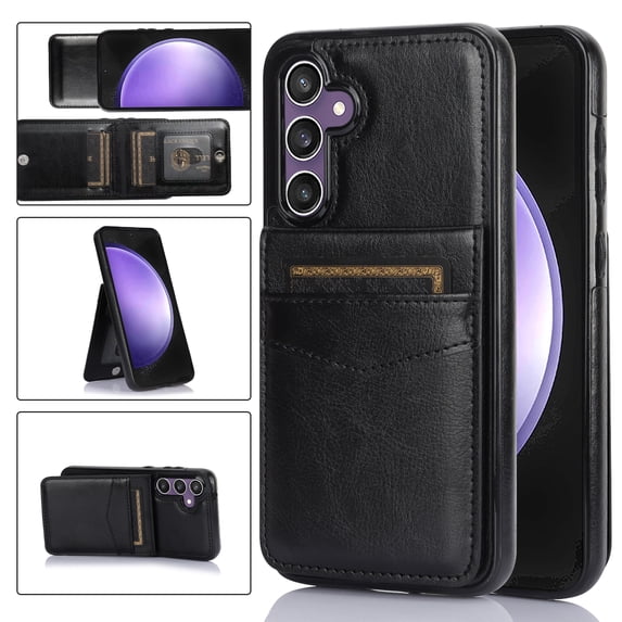 Feishell for Samsung Galaxy S24 Plus Phone Case with ID Credit Card Slots,Shockproof Premium PU Leather Magnetic Buckle Vertical & Horizontal Kickstand Back Flip Wallet Protective Phone Cover,Black