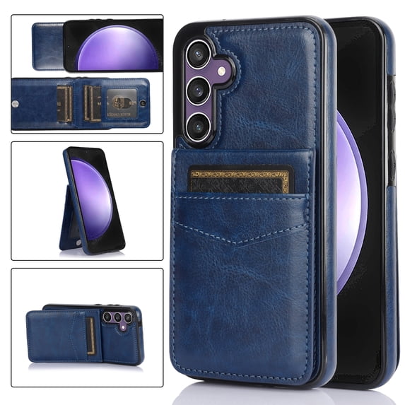 Feishell for Samsung Galaxy S24 Plus Phone Case with ID Credit Card Slots,Shockproof Premium PU Leather Magnetic Buckle Vertical & Horizontal Kickstand Back Flip Wallet Protective Phone Cover,Darkblue