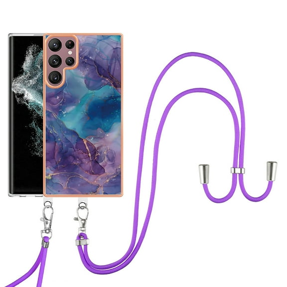 Feishell for Samsung Galaxy S24 Ultra Case with Detachable Crossbody Strap, Fashion Marble Pattern Glossy Cover for Women Girls, Slim Fit Anti-Scratch Phone Case for Samsung Galaxy S24 Ultra,Purple