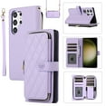 thumbnail image 1 of Feishell for Samsung Galaxy S24 Ultra Crossbody Zipper Wallet Case,for Women Men,Premium PU Leather Shockproof Magnetic Clasp Card Slots Kickstand Phone Case with Shoulder & Wrist Strap,Purple, 1 of 12