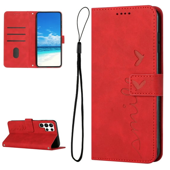 Feishell for Samsung Galaxy S24 Ultra Wallet Case,for Women Men,Love Heart Pattern Embossed Plain PU Leather Magnetic Clasp Credit Card Slots Folio Flip Kickstand Phone Cover,Red
