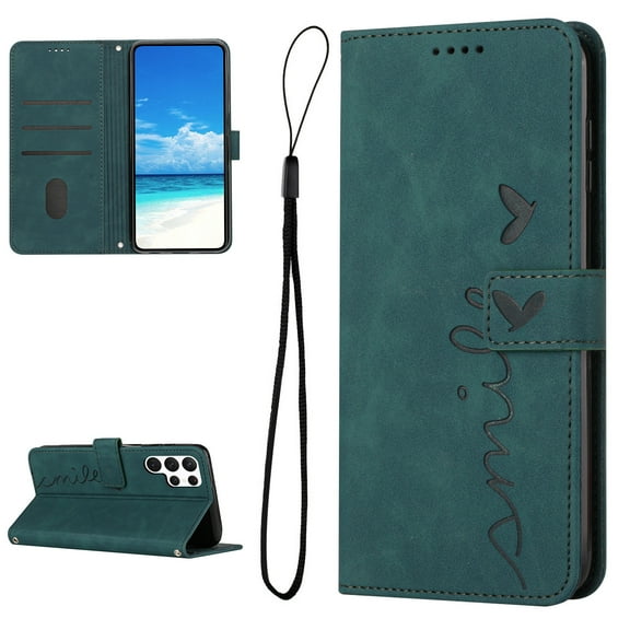 Feishell for Samsung Galaxy S24 Ultra Wallet Case,for Women Men,Love Heart Pattern Embossed Plain PU Leather Magnetic Clasp Credit Card Slots Folio Flip Kickstand Phone Cover,Green