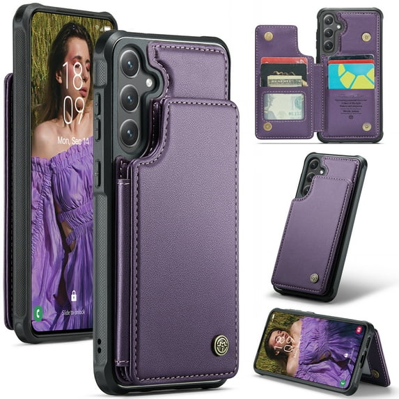 Feishell for Samsung Galaxy S25 Plus Case with Card Holder, Wallet Case for Women Men with RFID Blocking, Durable PU Leather Kickstand Magnetic Clasp Shockproof Phone Case,Purple
