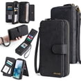 thumbnail image 1 of Feishell for Samsung Galaxy S25 Plus Multi-Function Wallet Case, with Wrist Strap, Premium PU Leather 2 in 1 Magnetic Detachable Purse 14 Card Holder Slots Zipper Pocket Phone Case for Women Men,Black, 1 of 8