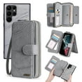 thumbnail image 1 of Feishell for Samsung Galaxy S25 Ultra Multi-Function Wallet Case, with Wrist Strap, Premium PU Leather 2 in 1 Magnetic Detachable Purse 14 Card Holder Slots Zipper Pocket Phone Case for Women Men,Gray, 1 of 8