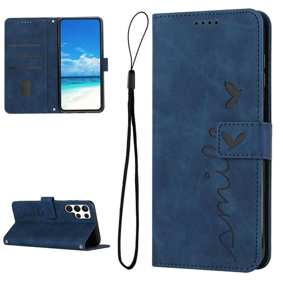 Feishell for Samsung Galaxy S25 Ultra Wallet Case,for Women Men,Love Heart Pattern Embossed Plain PU Leather Magnetic Clasp Credit Card Slots Folio Flip Kickstand Phone Cover,Blue