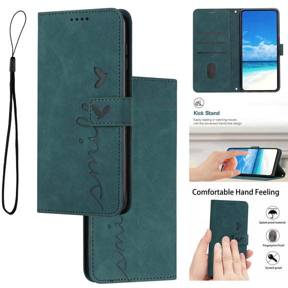Feishell for Samsung Galaxy S26 Edge Wallet Case with Wrist Strap,Love Heart Pattern Embossed Plain PU Leather Magnetic Clasp [RFID Blocking] Credit Card Slots Folio Flip Kickstand Phone Cover,Green