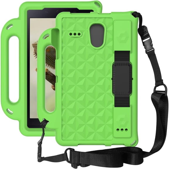 Feishell For Samsung Galaxy Tab A 8.0 Tablet 2017 Release Model SM-T380/T385 Pencil Holder Adjustable Shoulder/Hand Strap Kickstand Rubber Three Layer Convertible Handle Cover Kids Friendly, Green
