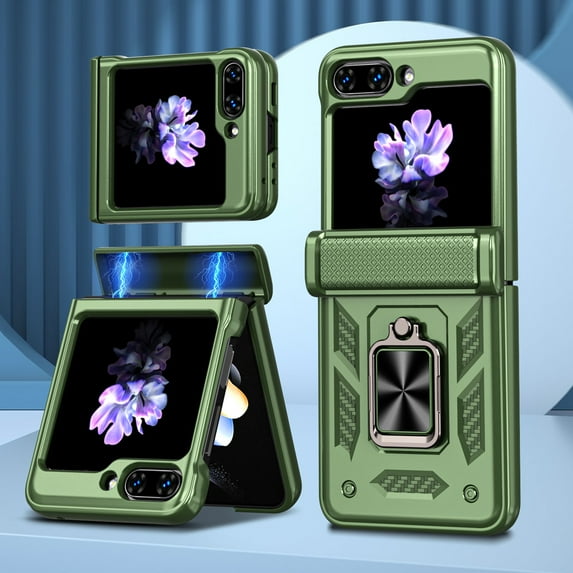 Feishell for Samsung Galaxy Z Flip 6 Case with Magnetic Hinge Protection,Heavy Duty Military Drop 360 Rotatable Ring Kickstand Shockproof Armor Phone Case for Samsung Galaxy Z Flip 6,Green