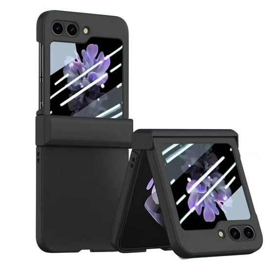 Feishell for Samsung Galaxy Z Flip 6 Hard PC Slim Phone Case with Glass Front Screen Protector,Shockproof Hinge Protection Thin Rugged Phone Case for Samsung Galaxy Z Flip 6,Black