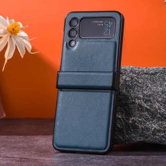 Feishell for Samsung Galaxy Z Flip4 Case with Hinge Protection,Premium PU Leather + Hard PC Shell Ultra Thin Shockproof Non-Slip Thickening Hinge Slim Durable Protective Case,Cyan