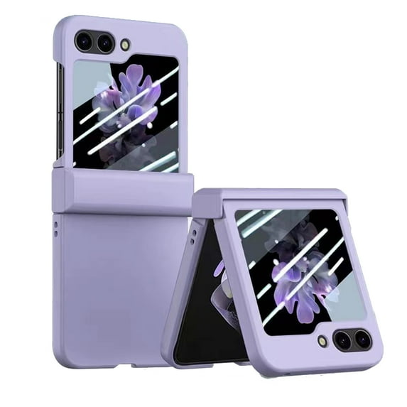 Feishell for Samsung Galaxy Z Flip5 Hard PC Slim Phone Case with Glass Front Screen Protector,Shockproof Hinge Protection Thin Rugged Phone Case for Samsung Galaxy Z Flip5 2023,Purple