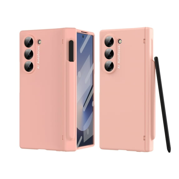 Feishell for Samsung Galaxy Z Fold 6 Case with S Pen & Pen Holder,Shockproof Hinge Protection Built-in Screen Protector Full Body Protective Anti-slip Matte Slim Phone Cover,Pink
