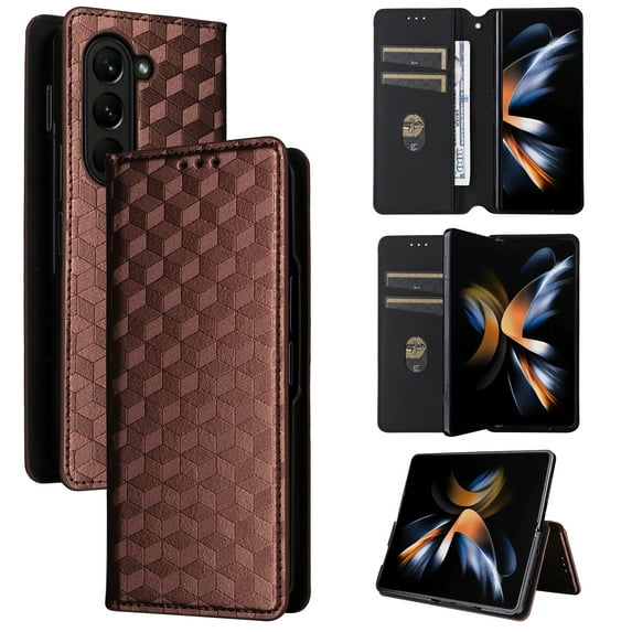 Feishell for Samsung Galaxy Z Fold 6 Wallet Case,Luxury PU Leather Wallet Protective Cover with ID Credit Card Cash Holder Magnetic Closure Flip Kickstand Shockproof Phone Case,Brown