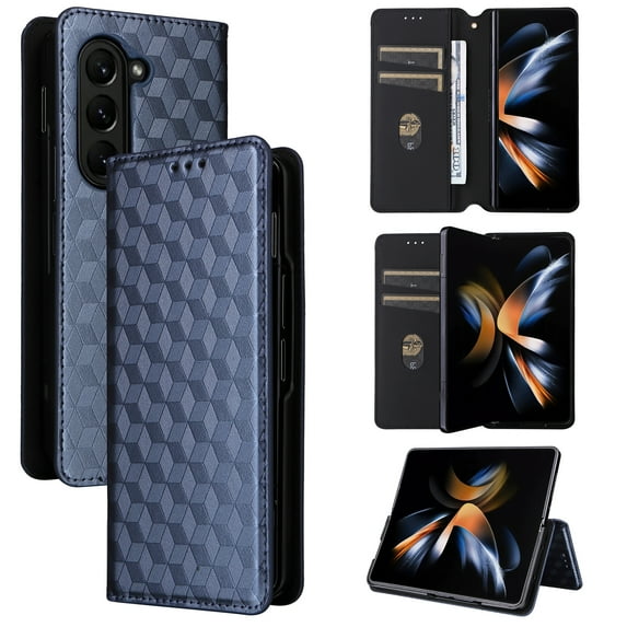 Feishell for Samsung Galaxy Z Fold 6 Wallet Case,Luxury PU Leather Wallet Protective Cover with ID Credit Card Cash Holder Magnetic Closure Flip Kickstand Shockproof Phone Case,Blue
