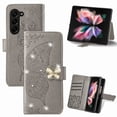 thumbnail image 1 of Feishell for Samsung Galaxy Z Fold 6 Wallet Case for Women Girls,Bling Diamond Butterfly Embossed PU Leather Magnetic Clasp Flip Kickstand ID Credit Card Slots Phone Case with Wrist Strap,Gray, 1 of 12