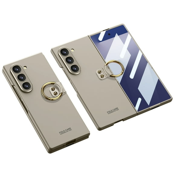 Feishell for Samsung Galaxy Z Fold 7 Case with Finger Ring Holder,Ultra Thin Shockproof Durable Hard PC Cover Bulit-in Screen Protector for Samsung Galaxy Z Fold 7,Titaniumgray