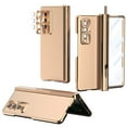 thumbnail image 1 of Feishell for Samsung Galaxy Z Fold3 Electroplated Folding Case with Double Hinge & S Pen,Magnetic Hinge Protection Bulit-in Screen Protector Metal Lens Protection Pen Holder Phone Case, Gold, 1 of 7