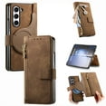 thumbnail image 1 of Feishell for Samsung Galaxy Z Fold5 Zipper Wallet Case,[Compatible with MagSafe] Magnetic Detachable PU Leather Flip Case with Credit Card Slots & Kickstand RFID Blocking Phone Case,Brown, 1 of 9