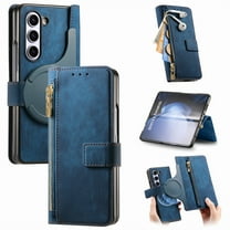 Feishell for Samsung Galaxy Z Fold5 Zipper Wallet Case,[Compatible with MagSafe] Magnetic Detachable PU Leather Flip Case with Credit Card Slots & Kickstand RFID Blocking Phone Case,Blue