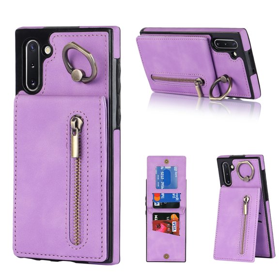 Feishell for Samsung Note 10, Case Wallet with Card Holder Functional Two Way Kickstand Durable Zipper Pocket RFID Blocking Leather Protective Leather for Samsung Galaxy Note 10, Purple