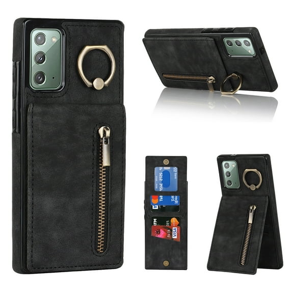 Feishell for Samsung Note 20, Case Wallet with Card Holder Functional Two Way Kickstand Durable Zipper Pocket RFID Blocking Leather Protective Leather for Samsung Galaxy Note 20, Black