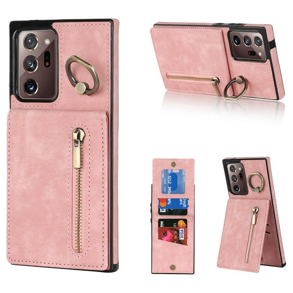 Feishell for Samsung Note 20 Ultra, Case Wallet with Card Holder Functional Two Way Kickstand Durable Zipper Pocket RFID Blocking Leather Protective Leather for Samsung Galaxy Note 20 Ultra, Pink