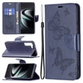 thumbnail image 1 of Feishell Samsung S21 Case Butterfly Embossed Pattern Premium Leather Wallet Cover Flip Stand Card Slots Holder Magnetic with Wrist Strap Case for Samsung Galaxy S21, Blue, 1 of 8