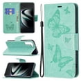 thumbnail image 1 of Feishell Samsung S21 Case Butterfly Embossed Pattern Premium Leather Wallet Cover Flip Stand Card Slots Holder Magnetic with Wrist Strap Case for Samsung Galaxy S21, Green, 1 of 8