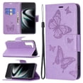 thumbnail image 1 of Feishell Samsung S21 Case Butterfly Embossed Pattern Premium Leather Wallet Cover Flip Stand Card Slots Holder Magnetic with Wrist Strap Case for Samsung Galaxy S21, Purple, 1 of 8