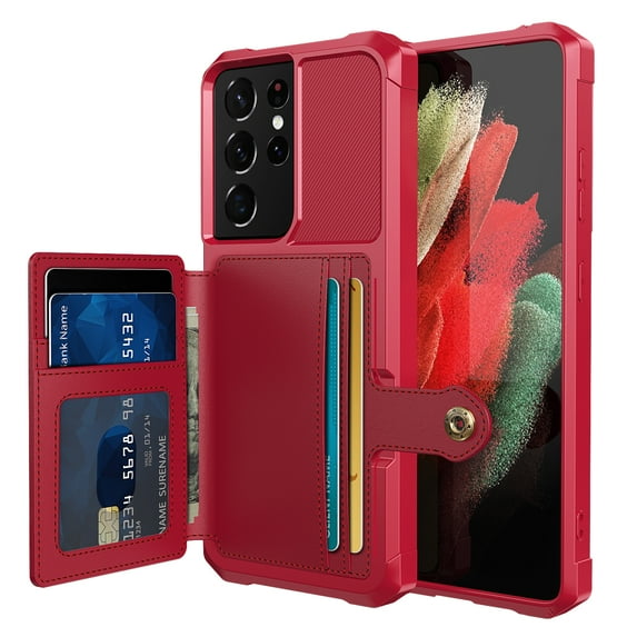 Feishell for Samsung S21 Ultra Wallet Case, with ID&Credit Card Holder Slots Pockets Wallet Back Cover Stand Flip Folio Leather Magnetic Absorption Cover For Samsung Galaxy S21 Ultra, Red