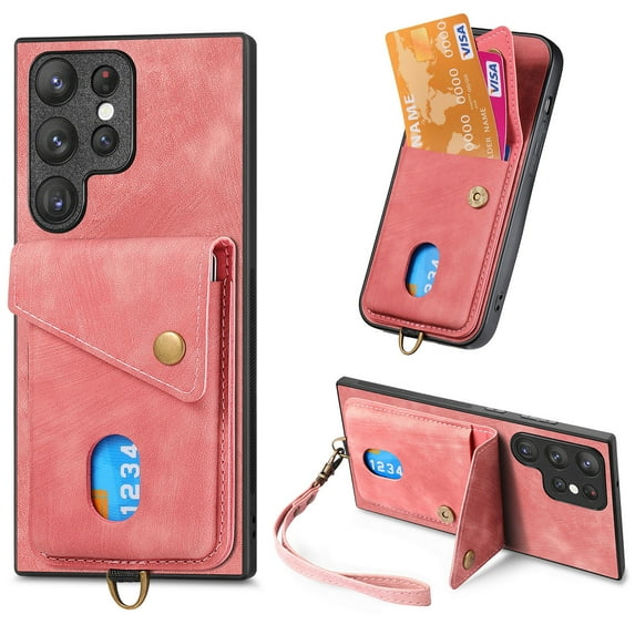 Feishell for Samsung S22 Ultra, Wallet Case with Card Holder Leather Card Slots Kickstand Shockproof RFID Blocking Magnetic Clasp Protective Cover for Women Men for Samsung Galaxy S22 Ultra, Pink