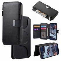 Feishell For Samsung S23 FE Wallet [Support Magsafe Charger] Magnetic Detachable Flip Leather Phone Case with Card Slots[RFID Blocking], Zipper Bag, Kick-Stand For Samsung Galaxy S23 FE, Black