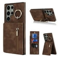 thumbnail image 1 of Feishell for Samsung S23 Ultra, Case Wallet with Card Holder Functional Two Way Kickstand Durable Zipper Pocket RFID Blocking Leather Slim Protective Leather for Samsung Galaxy S23 Ultra, Brown, 1 of 10