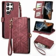 thumbnail image 1 of Feishell for Samsung S23 Ultra Case Wallet, Retro High Quality Zipper Pouch PU Leather Strap Flip Case with Magnetic Closure,[RFID Blocking] Card Holder Kickstand for Samsung Galaxy S23 Ultra, Red, 1 of 12