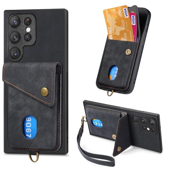 Feishell for Samsung S23 Ultra, Wallet Case with Card Holder Leather Card Slots Kickstand Shockproof RFID Blocking Magnetic Clasp Protective Cover for Women Men for Samsung Galaxy S23 Ultra, Black