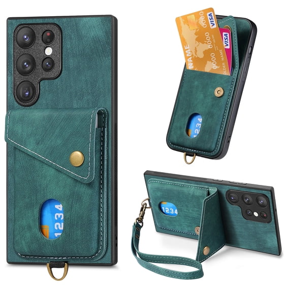 Feishell for Samsung S23 Ultra, Wallet Case with Card Holder Leather Card Slots Kickstand Shockproof RFID Blocking Magnetic Clasp Protective Cover for Women Men for Samsung Galaxy S23 Ultra, Green