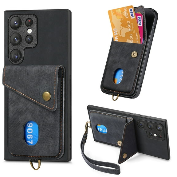 Feishell for Samsung S23 Ultra, Wallet Case with Card Holder Leather Card Slots Kickstand Shockproof RFID Blocking Magnetic Clasp Protective Cover for Women Men for Samsung Galaxy S23 Ultra, Black