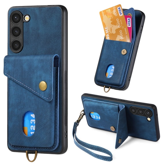 Feishell for Samsung S23, Wallet Case with Card Holder Leather Card Slots Kickstand Shockproof RFID Blocking Magnetic Clasp Protective Cover for Women Men for Samsung Galaxy S23, Blue