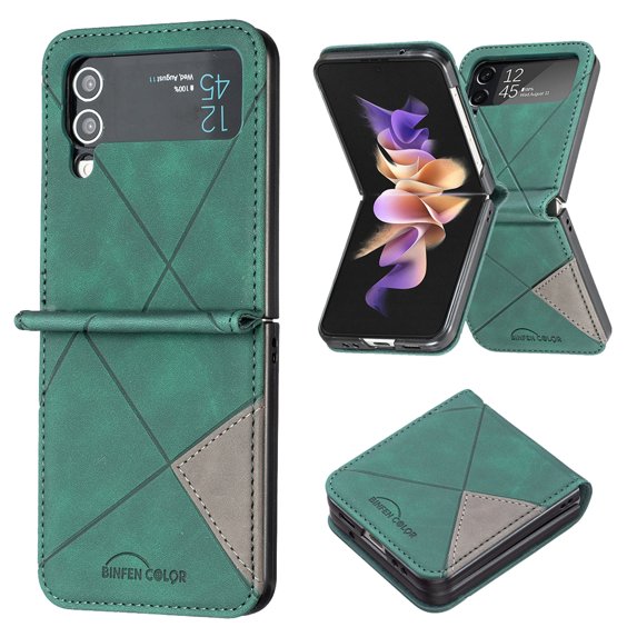 Feishell Samsung Z Flip 4 Men'sRetro Premium Shockproof Leather Flip Lightweight Dustproof Luxury Plain Phone Protective Cover for Samsung Galaxy Z Flip 4, Green