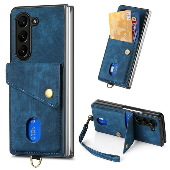 Feishell for Samsung Z Fold 5, Wallet Case with Card Holder Leather Card Slots Kickstand Shockproof RFID Blocking Magnetic Clasp Protective Cover for Women Men for Samsung Galaxy Z Fold 5, Blue