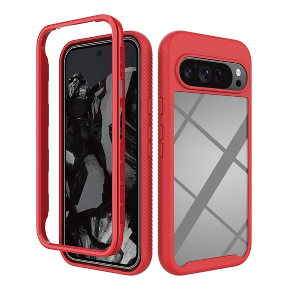 Feishell Slim Case for Google Pixel 9 / 9 Pro,Shock Absorption Two-layer Protection Hard PC & Soft TPU Transparent Anti-Scratch Lightweight Clear Ultra Thin Phone Case,Red